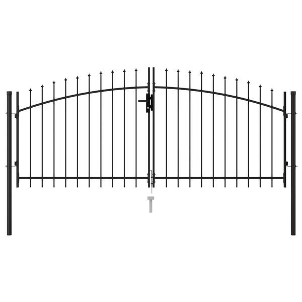 Fence Gate Double Door with Spike Top Steel   Black