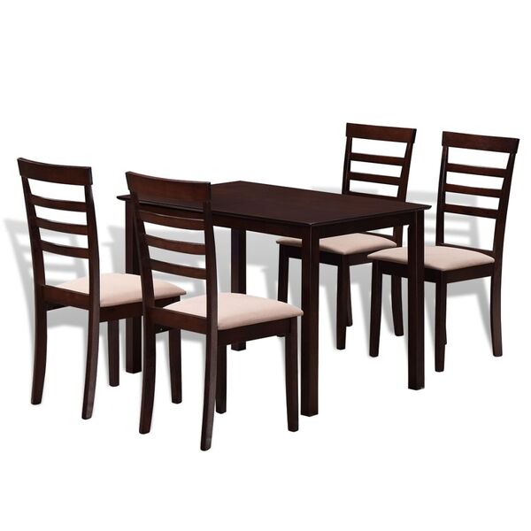 Brown Cream Solid Wood Dining Table Set with 4 Chairs