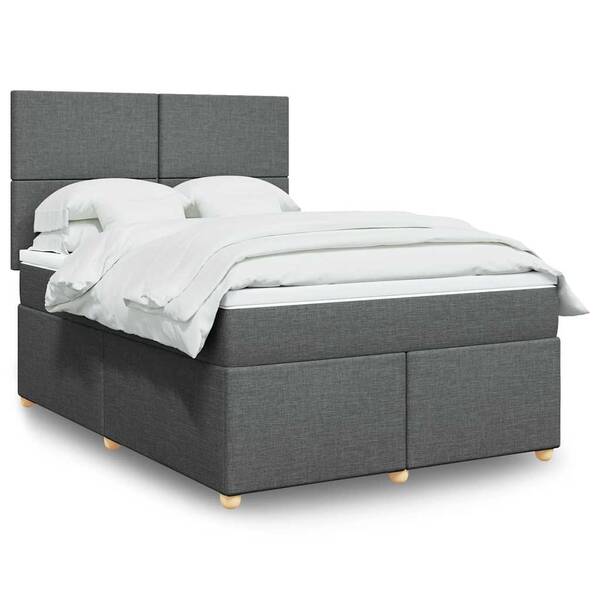 Modern Box Spring Bed with Mattress Bedstead Double Bed Dark Grey Queen Fabric