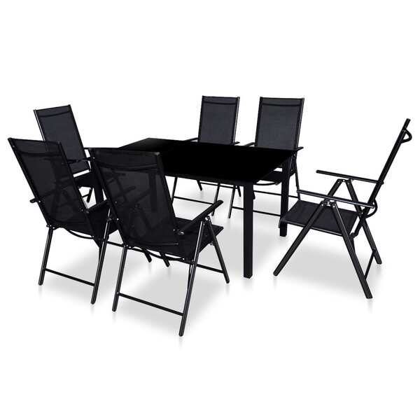 7 Piece Outdoor Dining Set with Folding Chairs Aluminium Black