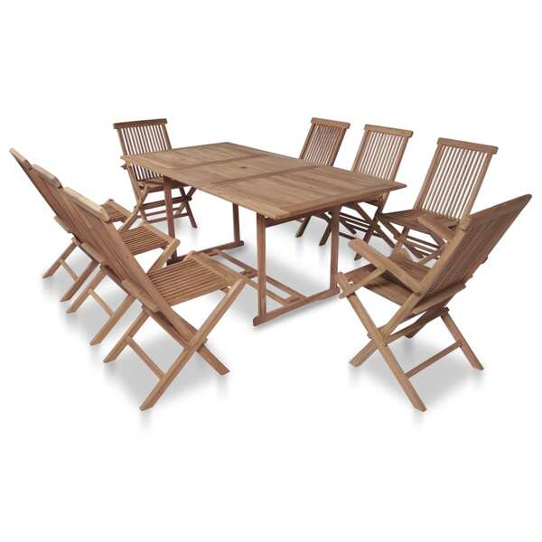 9 Piece Outdoor Dining Set with Folding Chairs Solid Teak Wood