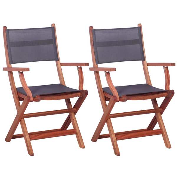 Outdoor Chairs 2 pcs Grey Solid Eucalyptus Wood and Textilene