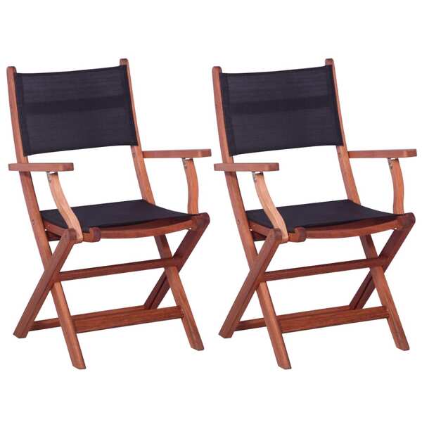 Outdoor Chairs 2 pcs Black Solid Eucalyptus Wood and Textilene