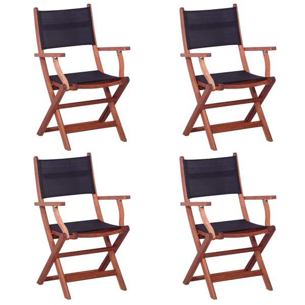 Outdoor Chairs 4 pcs Black Solid Eucalyptus Wood and Textilene