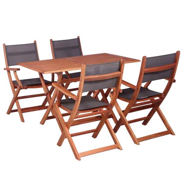 5 Piece Outdoor Dining Set Solid Eucalyptus Wood and Textilene