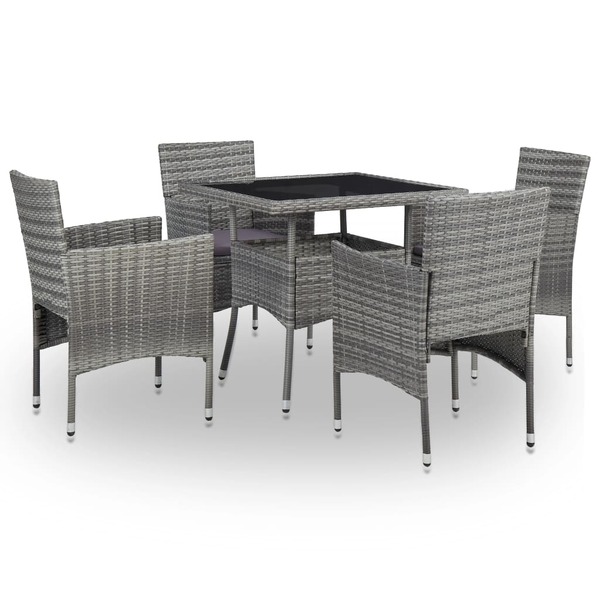 5 Piece Outdoor Dining Set Grey Poly Rattan and Glass