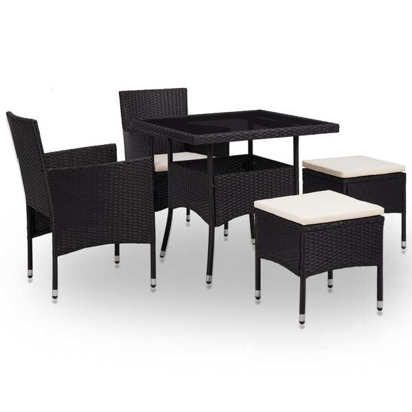 5 Piece Outdoor Dining Set Black Poly Rattan and Glass