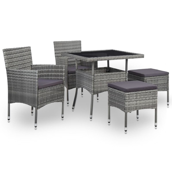 5 Piece Outdoor Dining Set Grey Poly Rattan and Glass
