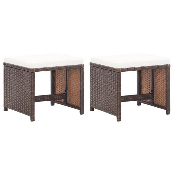 Garden Stools 2 pcs with Cushions Poly Rattan Brown