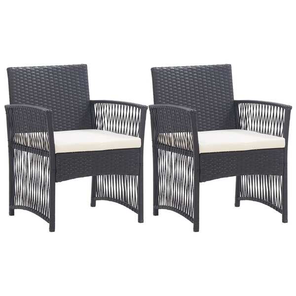 Garden Armchairs with Cushions 2 pcs Black Poly Rattan