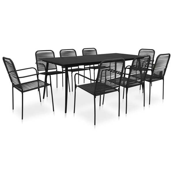 9 Piece Outdoor Dining Set Cotton Rope and Steel Black