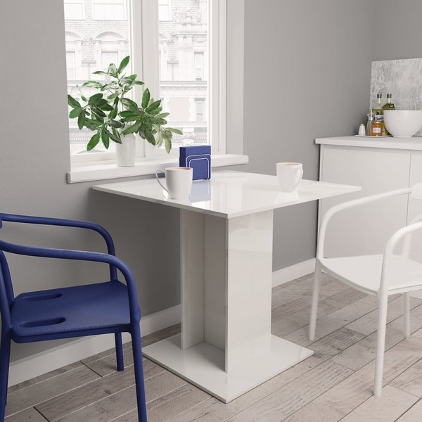 Dining Table High Gloss White 80x80x75 cm Chipboard