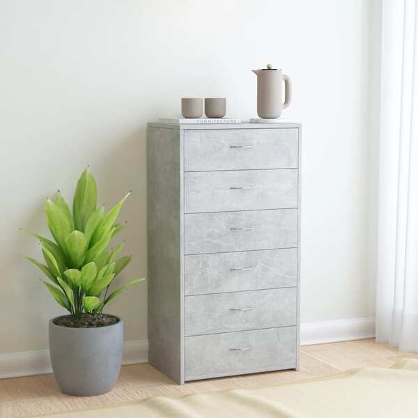 Sideboard with 6 Drawers Concrete Grey 50x34x96 cm Chipboard