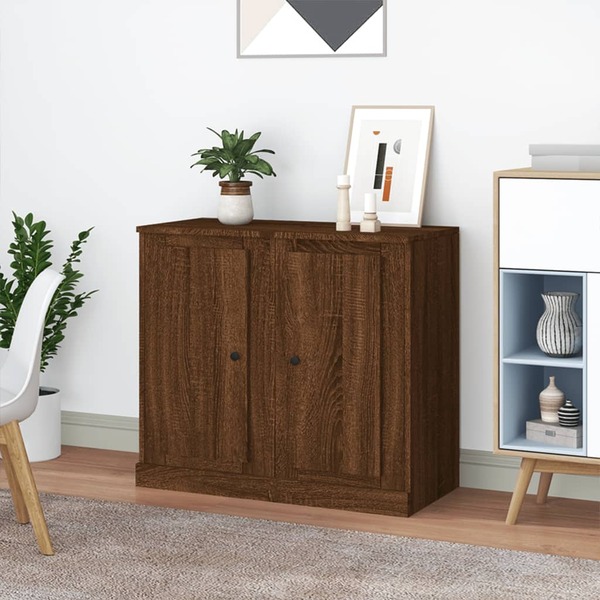 Elegant Brown Oak Engineered Wood Sideboard Set of 2 Stylish Home