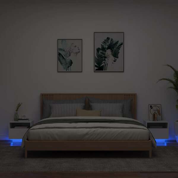 Bedside with LED Lights 2 pcs White Afterpay Zippay zipMoney