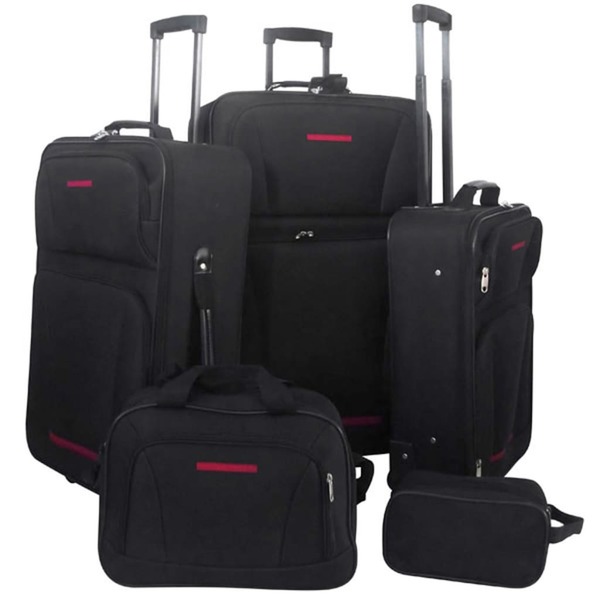 5 Piece Travel Luggage Set Black 