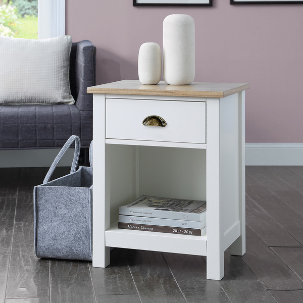 Elegant Bedside Table in White Natural Finish Afterpay Zippay zipMoney