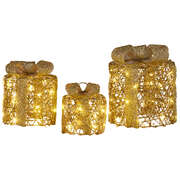 Set of 3 Golden Christmas Gift Boxes LED Lights Indoor Holiday Decoration Ornament