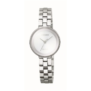 Citizen womens wrist watch with muted silver tones