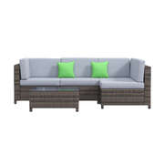 Outdoor 5PC Rattan Sofa Set Oatmeal Cushions Black Frame Patio Furniture