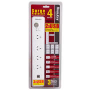 4 Outlet Surge Protected Powerboard with Dual USB Charging Ports