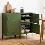 Metal Buffet Sideboard Cabinet Set of 2 Green | EXTG