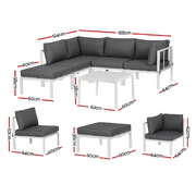 6PCS Outdoor Sofa Set Aluminium Table and Chairs Lounge Patio Furniture