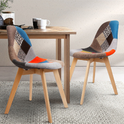  Set of 2 Beech Fabric Dining Chair - Multi Colour