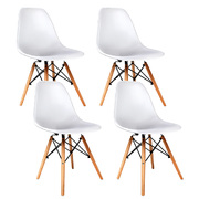 Set of 4 Retro Beech Wood Dining Chair - White