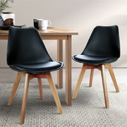 Set of 2 Dining Chair PU Leather Seat Black