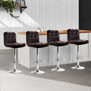  set of 4 Leather Bar Stools NOEL Kitchen Chairs Swivel Bar Stool Gas Lift Brown