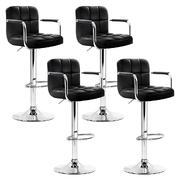 4x Bar Stools Leather Gas Lift w/Armrest Black