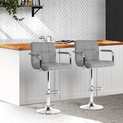 2x Bar Stools Kitchen Bar Stool Chairs Gas Lift Swivel Fabric Chrome Grey 