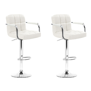 Artiss 2x Bar Stools Gas lift Swivel Chairs Kitchen Armrest Leather Chrome White
