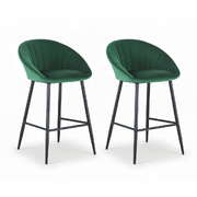 2x bar stools kitchen dining chair counter stool tub velvet metal green