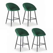 4x bar stools kitchen dining chair counter stool tub velvet metal green