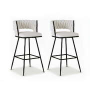 2x bar stools kitchen dining chair counter stool woven velvet metal ivory