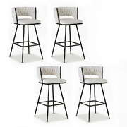 4x bar stools kitchen dining chair counter stool woven velvet metal ivory