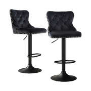 2x Velvet Bar Stool Adjustable Height Nailhead Trim Kitchen Counter Stool