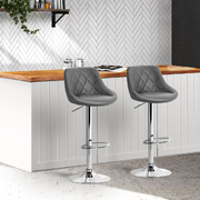 2x Bar Stools Leather Padded Gas Lift Grey