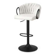 1x bar stool single kitchen dining chair counter stool woven velvet ivory
