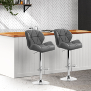 Artiss 2x Bar Stools Gas Lift Kitchen Swivel Chairs Leather Chrome Grey