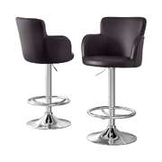 2x Brown Bar Stools PU Leather Swivel Adjustable Gas Lift Counter Chairs