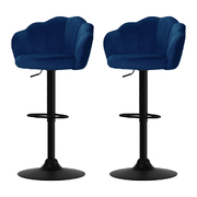 Set of 2 Bar Stools Kitchen Stool Swivel Chair Gas Lift Velvet Chairs Blue Nessah