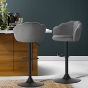 Set of 2 Bar Stools Kitchen Stool Swivel Chair Gas Lift Velvet Chairs Grey Nessah
