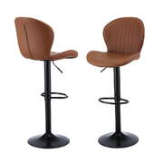  2x Bar Stools Kitchen Swivel Gas Lift Counter Chair Shell Leather Brown