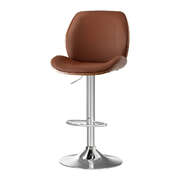 1x Bentwood Bar Stool Brown Leather Swivel Adjustable Kitchen Dining
