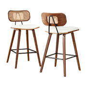 2x Bar Stools Kitchen Counter Rattan Chairs PU Leather Padding