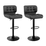 2x Kitchen Bar Stools Gas Lift Bar Stool Chairs Swivel Leather Black Grey