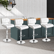 4x Bar Stools Gas Lift Leather Padded White